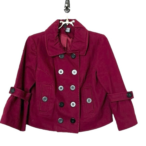 Mixit Jackets & Blazers - MIXIT Burgundy Cropped Double Breast Pea Coat  Size Medium